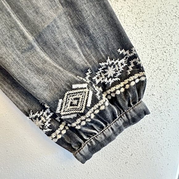 Monoreno Womens Medium Black Chambray Denim‎ Embroidered Lagenlook Dress - Picture 7 of 16